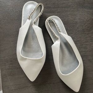 Elegant White Satin bridal Women's Slip-On Shoes Flats wide Fit (USA 7)